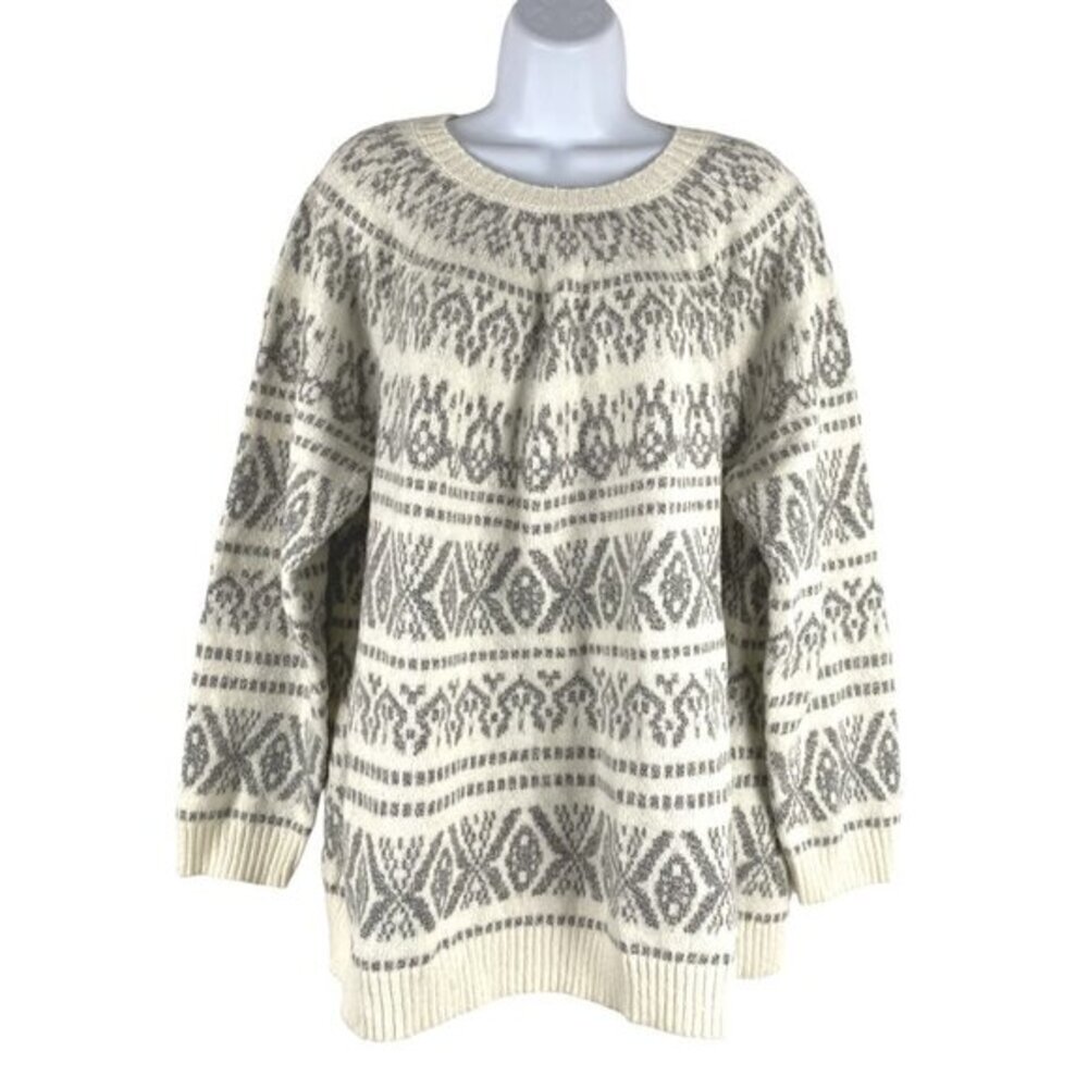 J. Jill Sweater‎ 2X Fair Isle Print Cotton Acrylic Polyester Long Sleeve FS-1153